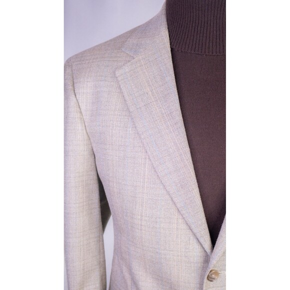 Jos A Bank Blazer Sz 40S Plaid Beige Sports Coat Suit Jacket Wool/Silk EUC - Picture 5 of 13
